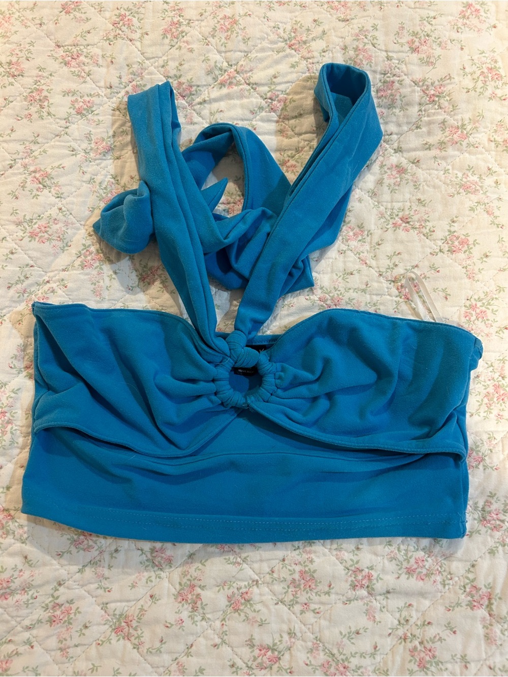 SHEIN Blue Knot-Front Halter Crop Top